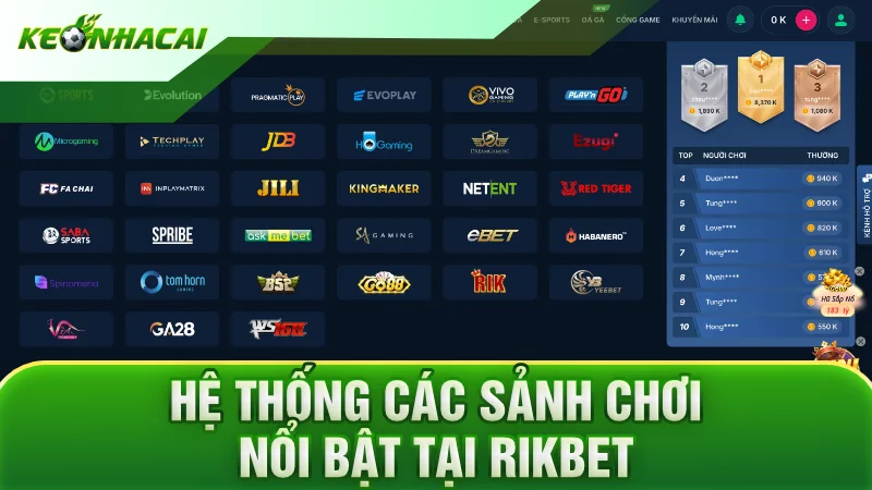 Hệ thống các sảnh chơi nổi bật tại Rikbet